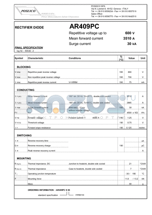 AR409PCS06 datasheet - RECTIFIER DIODE