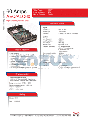 AEQ60Y48-63L datasheet - High Efficiency Quarter Brick