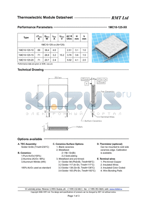 1MC10-125-15 datasheet - Thermoelectric Module