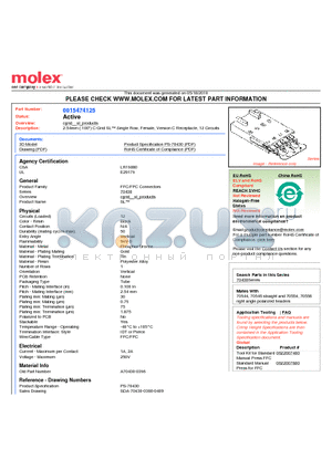 0015474125 datasheet - 2.54mm (.100) C-Grid SL Single Row, Female, Version C Receptacle, 12 Circuits