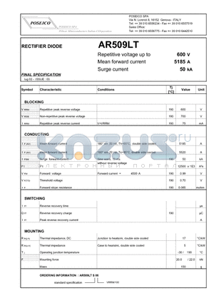 AR509LT datasheet - RECTIFIER DIODE