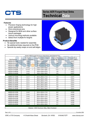 AER19-19-21CB/S datasheet - AER Forged Heat Sinks