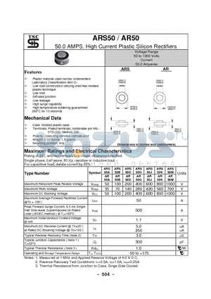 AR50D datasheet - 50.0 AMPS. High Current Plastic Silicon Rectifiers