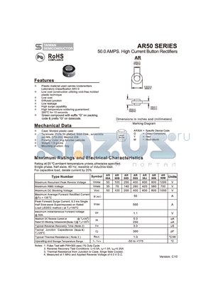 AR50J datasheet - 50.0 AMPS. High Current Button Rectifiers