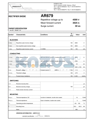 AR679 datasheet - RECTIFIER DIODE