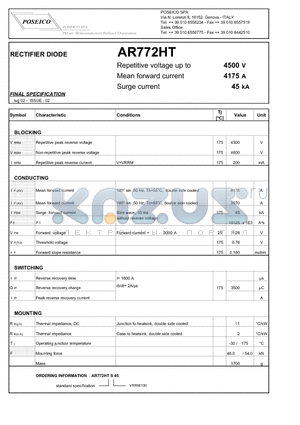 AR772HT datasheet - RECTIFIER DIODE