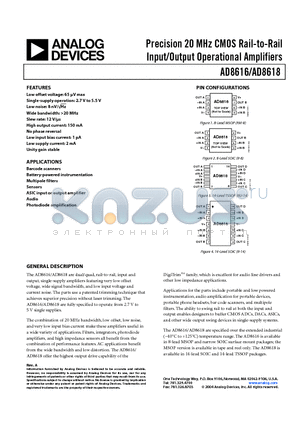 AR8618ARU datasheet - Precision 20 MHz CMOS Rail-to-Rail Input/Output Operational Amplifiers