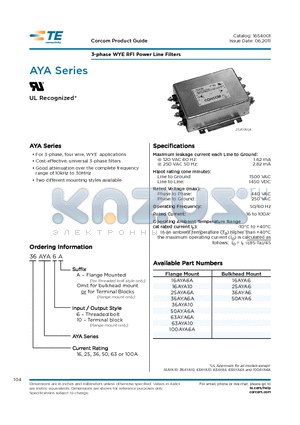 36AYA10 datasheet - 3-phase WYE RFI Power Line Filters