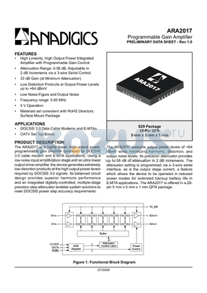 ARA2017 datasheet - Programmable Gain Amplifier