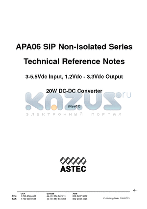 AES60A24-198 datasheet - 3-5.5Vdc Input, 1.2Vdc - 3.3Vdc Output 20W DC-DC Converter