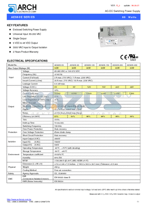 AES60E-15S datasheet - AC-DC Switching Power Supply