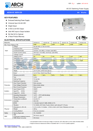 AES60E-15S datasheet - AC-DC Switching Power Supply