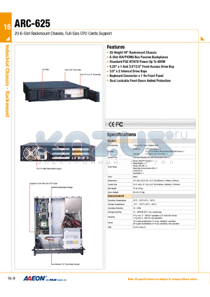 ARC-625 datasheet - 2U 6-Slot Rackmount Chassis, Full-Size CPU Cards Support