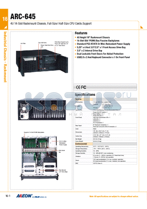 ARC-645 datasheet - 4U 14-Slot Rackmount Chassis, Full-Size/ Half-Size CPU Cards Support