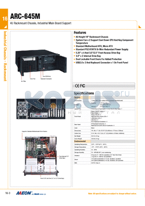 ARC-645M datasheet - 4U Rackmount Chassis, Industrial Main Board Support