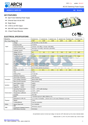 AES60O-12S datasheet - AC-DC Switching Power Supply