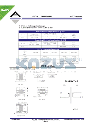 AETD34-3643 datasheet - ETD34 Transformer
