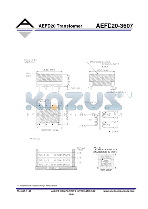 AEFD20-3607 datasheet - AEFD20 Transformer