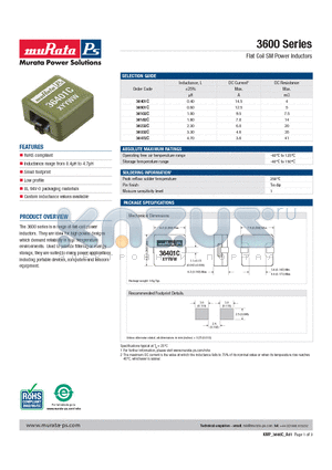 36472C datasheet - Flat Coil SM Power Inductors
