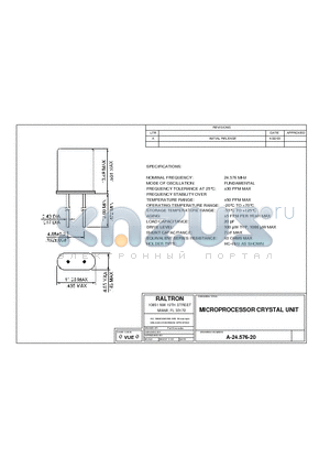 A-24.576-20 datasheet - MICROPROCESSOR CRYSTAL UNIT