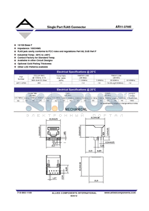 AR11-3705I datasheet - Single Port RJ45 Connector