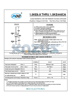 1.5KE9.1 datasheet - GLASS PASSIVATED JUNCTION TRANSIENT VOLTAGE SUPPESSOR