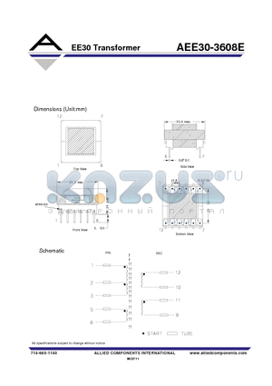 AEE30-3608E datasheet - EE30 Transformer