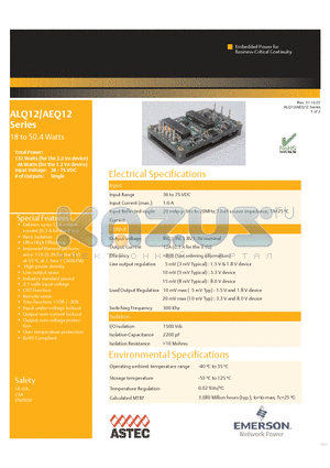 AEQ12 datasheet - Delivers up to 12 A output current (6.3 A for the 8 Vo)