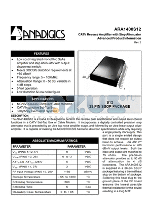 ARA1400S12 datasheet - CATV Reverse Amplifier with step Attenuator