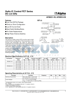 AF002C1-39 datasheet - GaAs IC Control FET Series DC-2.5 GHz