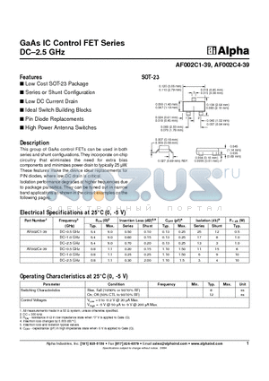 AF002C4-39 datasheet - GaAs IC Control FET Series DC-2.5 GHz