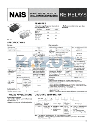 ARE1309 datasheet - 2.6 GHz 75 RELAYS FOR BROADCASTING INDUSTRY