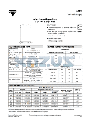 36DY224F015BF2A datasheet - Aluminum Capacitors  85 `C, Large Can