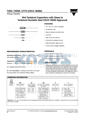 735D146X0125B2 datasheet - Wet Tantalum Capacitors with Glass to Tantalum Hermetic Seal CECC 30202 Approved