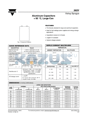 36DY272F150AF2A datasheet - Aluminum Capacitors  85 C, Large Can