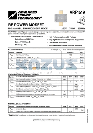 ARF1519 datasheet - RF POWER MOSFET