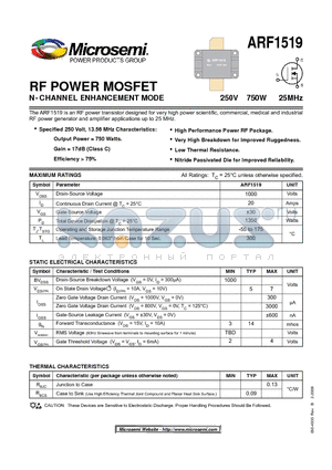 ARF1519 datasheet - RF POWER MOSFET N-CHANNEL ENHANCEMENT MODE