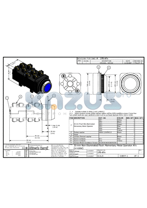 AF1 datasheet - 30 mm Non-Illuminated Flush Momentary Metal Operator AFx