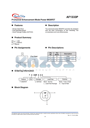 AF1333PUA datasheet - P-Channel Enhancement Mode Power MOSFET