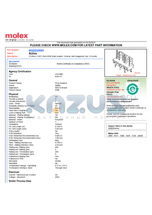 A-42009-05 datasheet - 2.54mm (.100) Pitch KK^ Solid Header, Vertical, with Staggered Tail, 5 Circuits