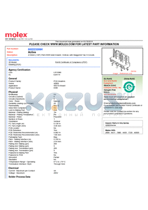 A-42009-06 datasheet - 2.54mm (.100) Pitch KK^ Solid Header, Vertical, with Staggered Tail, 6 Circuits