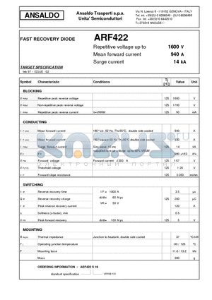 ARF422S16 datasheet - FAST RECOVERY DIODE