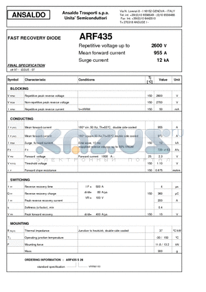 ARF435 datasheet - FAST RECOVERY DIODE