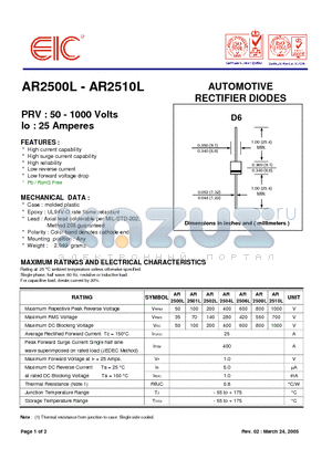 AR2501L datasheet - AUTOMOTIVE RECTIFIER DIODES