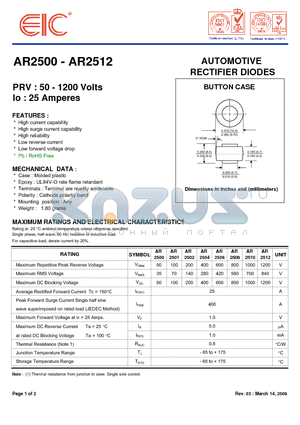 AR2504 datasheet - AUTOMOTIVE RECTIFIER DIODES