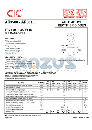 AR3501 datasheet - AUTOMOTIVE RECTIFIER DIODES