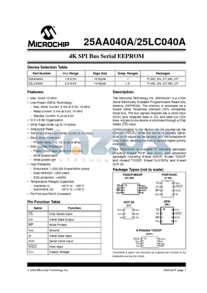 25AA040AX-I/OT datasheet - 4K SPI Bus Serial EEPROM