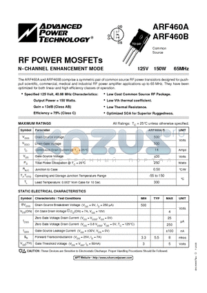 ARF460A datasheet - N-CHANNEL ENHANCEMENT MODE POWER MOSFETs