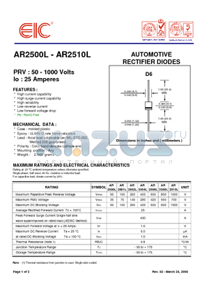 AR2510L datasheet - AUTOMOTIVE RECTIFIER DIODES