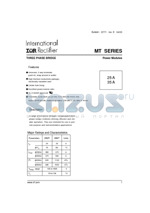 36MT160 datasheet - THREE PHASE BRIDGE